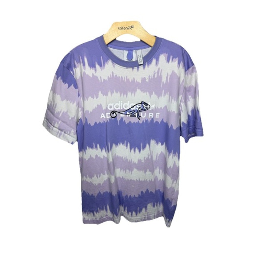 Adidas Mens S Purple White Adventure Archive AOP Printed Short Sleeve T Shirt‎ S